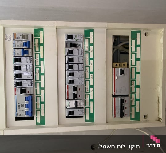 לוח חשמל עם מפסקים וחוטי חשמל